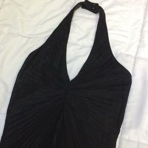 Black Pleated Silver Shimmering Long Halter Dress